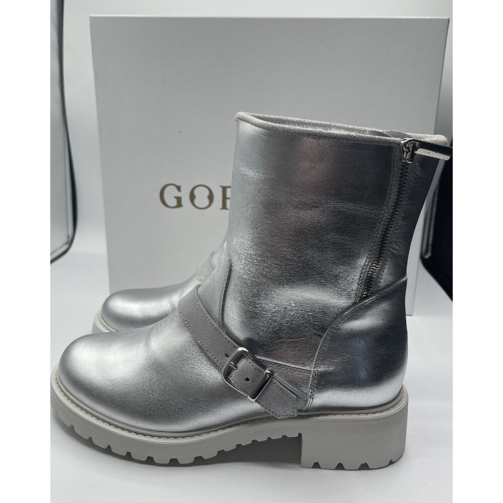 GORSUCH Boots Womens Size 8 Silver Apres Ski Metallic Buckle Side Zip Made Italy